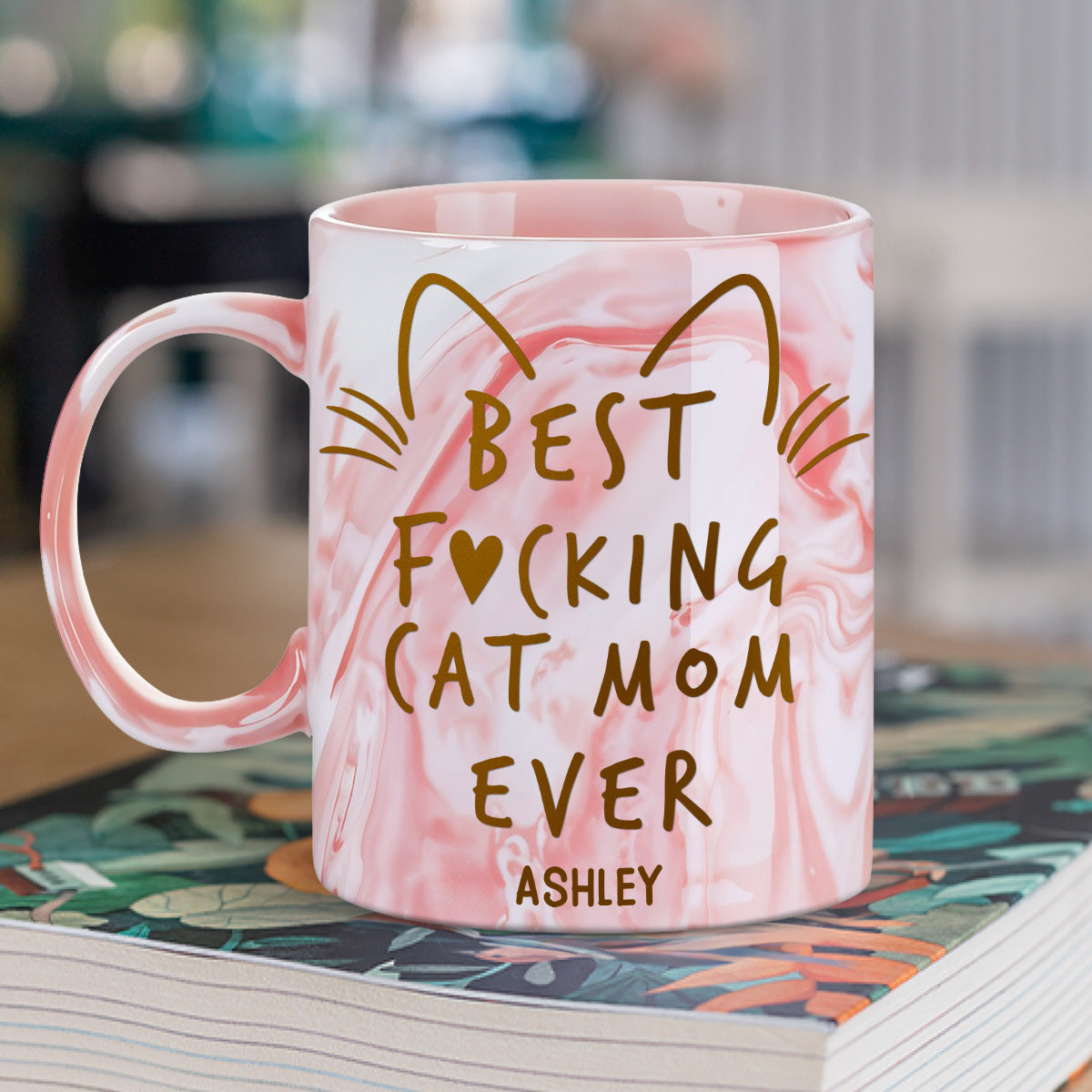 Custom Christmas Birthday Gifts For Pet Lovers • Best Cat Mom - Personalized Pink Marble Mug
