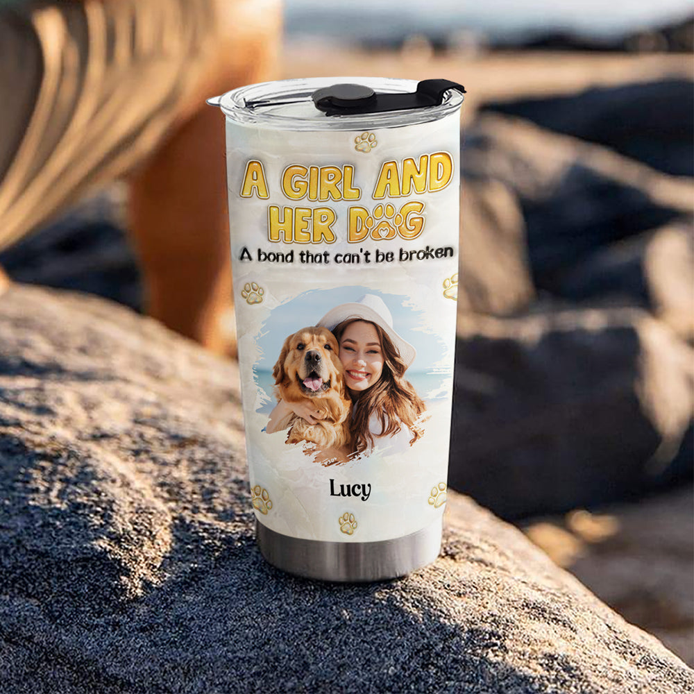 A Girl And Her Dog Mother Of Pearl Photo - Personalized 3D Inflated Effect Tumbler