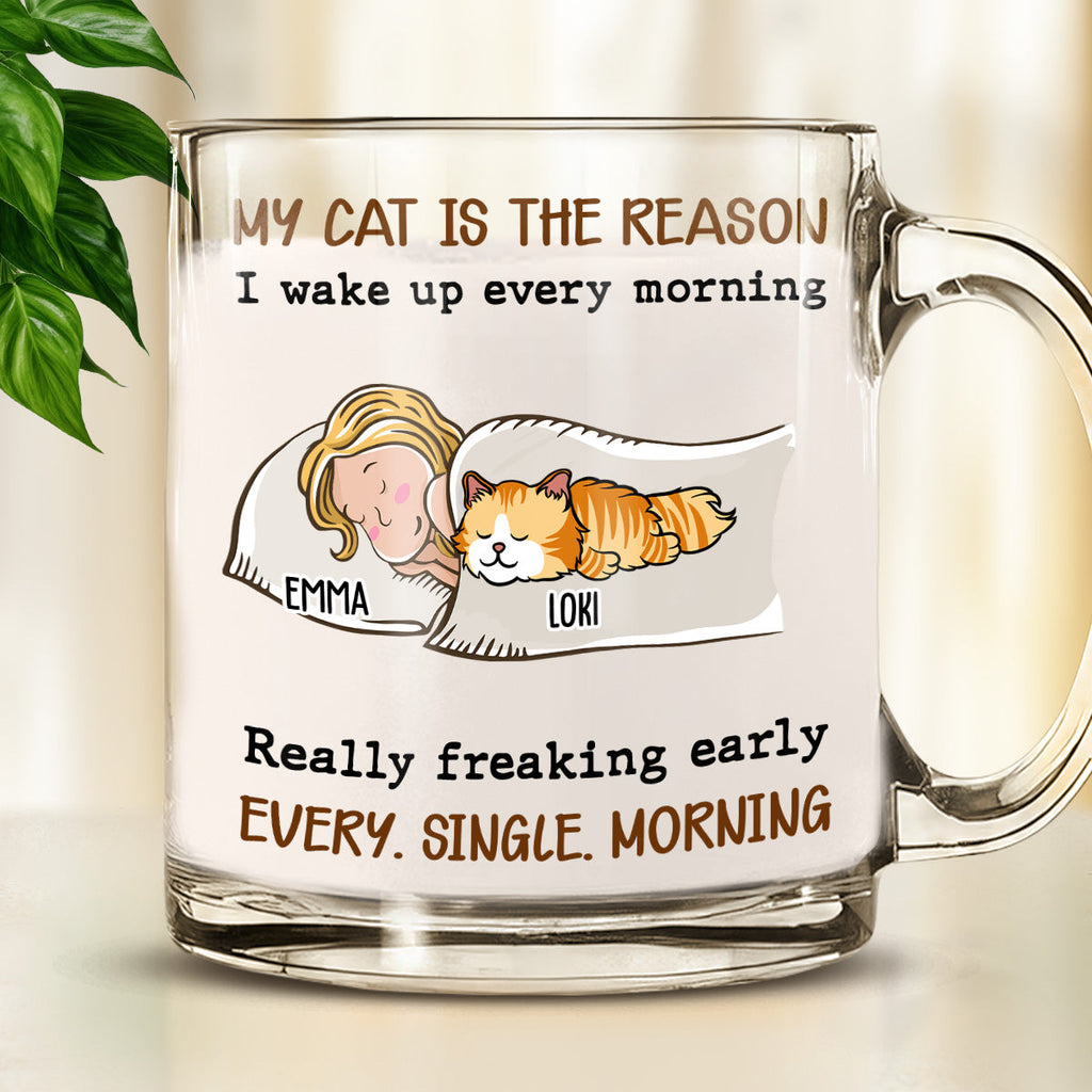 Custom Mother's day Birthday Gifts For Cat Mom, Cat Lovers • The Reason I Wake Up - Personalized Glass Mug