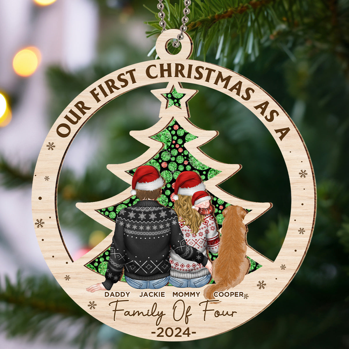 First Christmas As A Family Of Three New Parents - Personalized Suncatcher Ornament