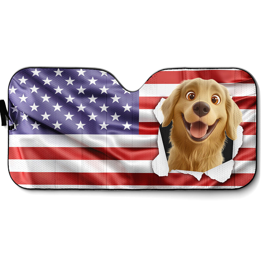 Custom Christmas Birthday Gifts Car Accessories for Dog Parents • God Bless America - Personalized Car Sunshade