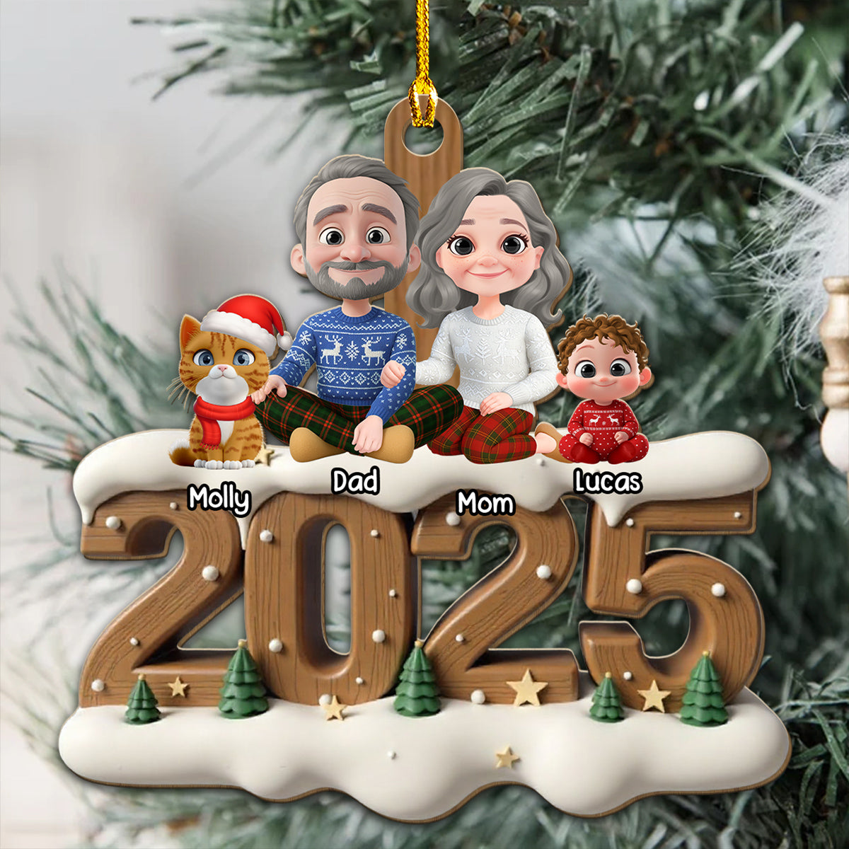 As A Family With Fur Babies - Personalized 3D Effect Wood Ornament