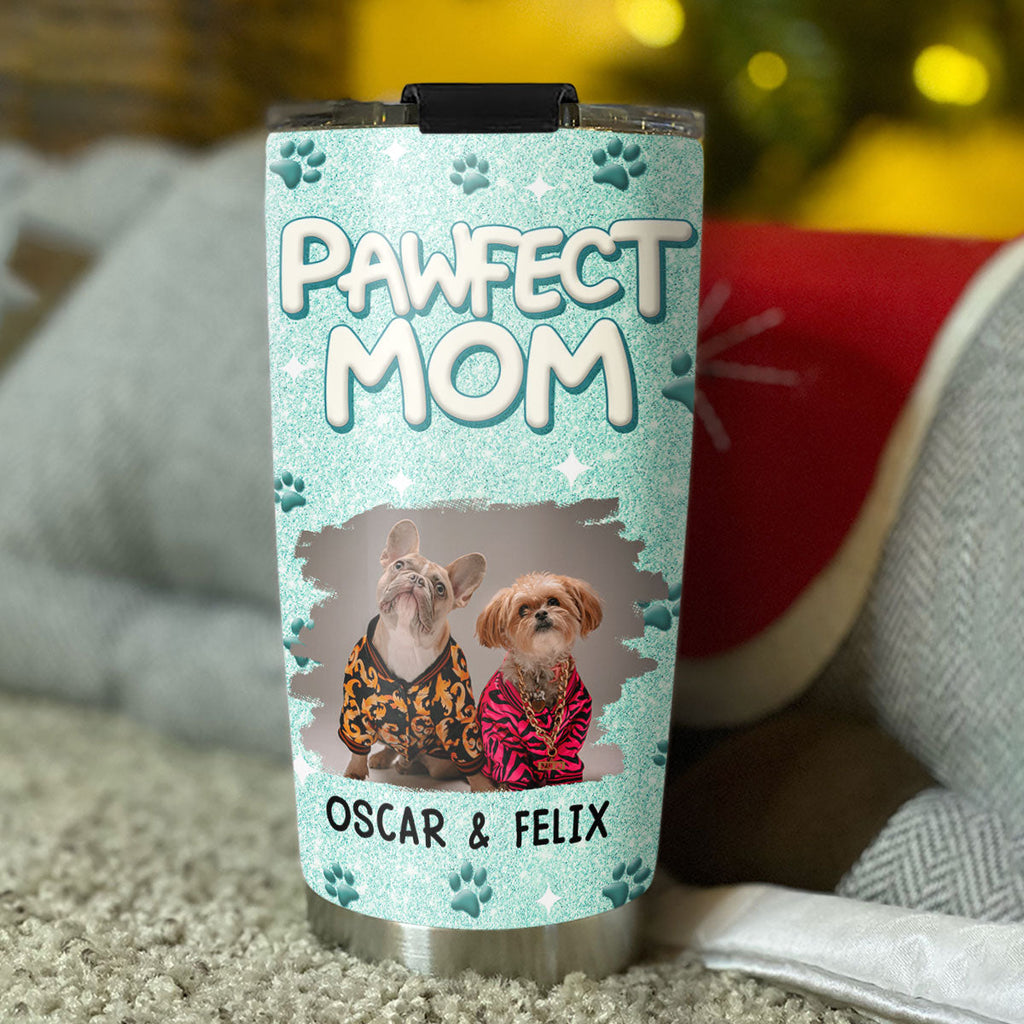 Custom Photo Christmas Birthday Gifts For Dog Mom, Dog Lovers • Pawfect Mom Photo - Personalized 3D Inflated Effect Tumbler