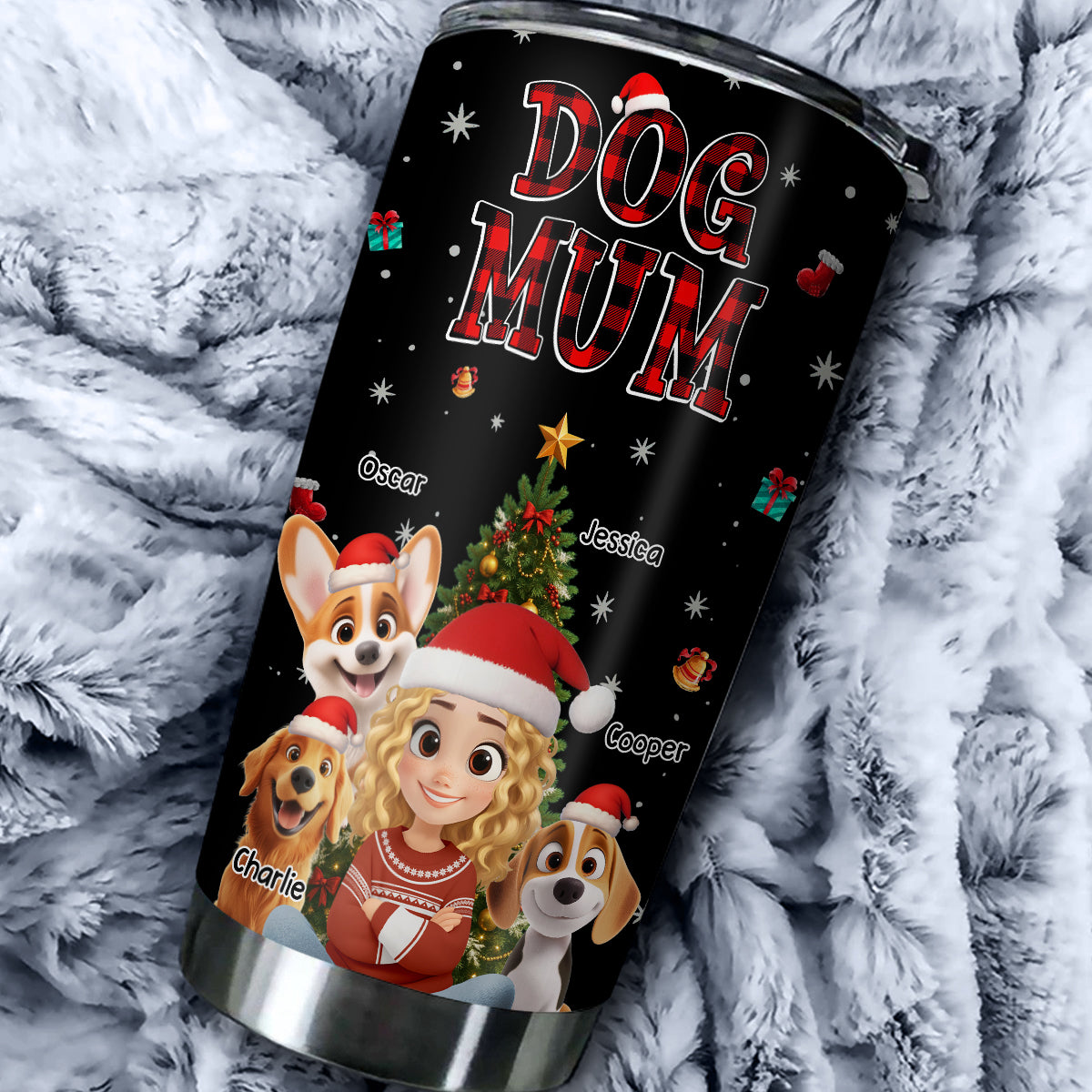 Custom Christmas Birthday Gifts For Dog Mom, Dog Lovers • Jolly Season - Personalized 3D Effect Tumbler