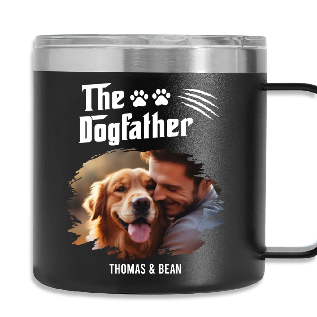 Custom Photo Christmas Birthday Gifts For Dog Dad, Dog Lovers • The Father Of Dog Photo - Personalized 14oz Stainless Steel Tumbler With Handle