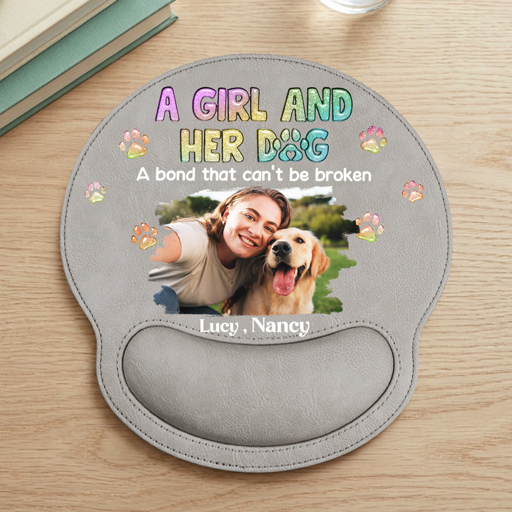 A Girl And Her Dog Photo - Personalized Leather Mouse Pad