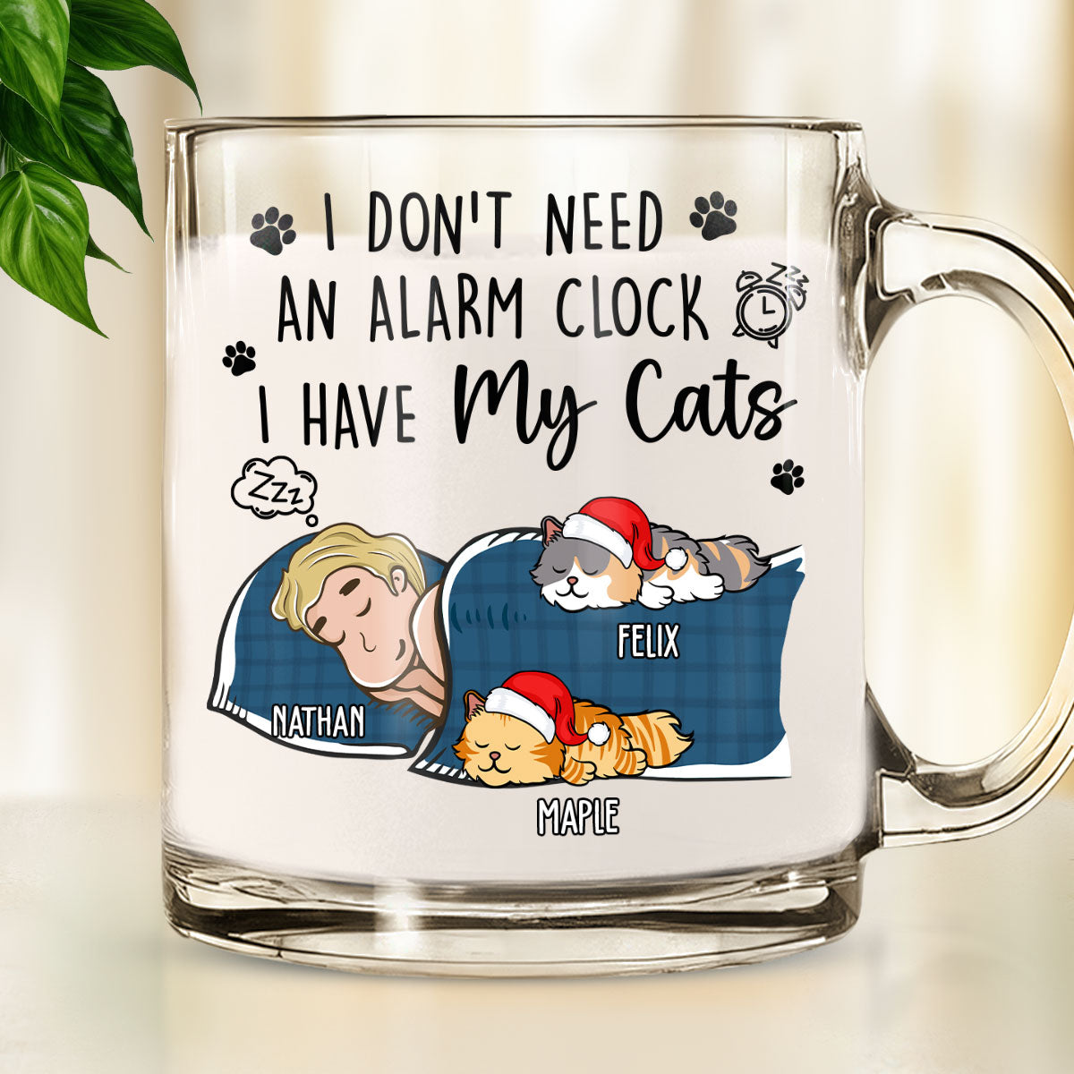 Custom Mother's day Birthday Gifts For Cat Mom, Cat Lovers • My Cat Alarm Clock - Personalized Glass Mug