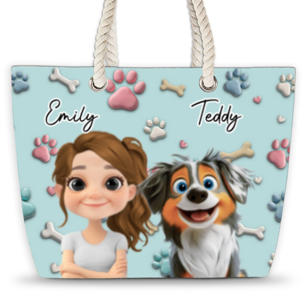 Dog And Human Cartoon - Personalized Beach Bag