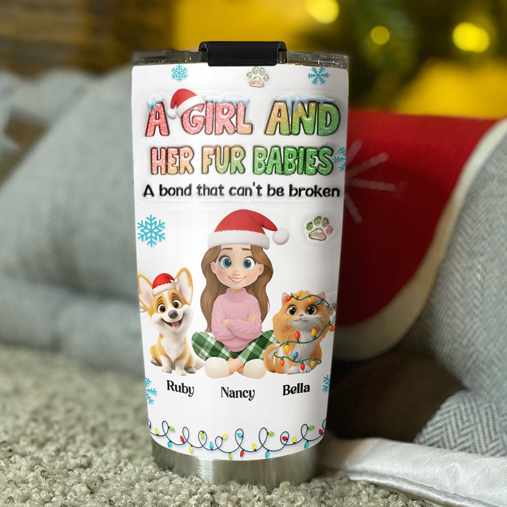 Custom Christmas Birthday Gifts For Pet Mom, Pet Lovers • A Girl And Her Lovely Fur Baby Christmas - Personalized 3D Inflated Effect Tumbler