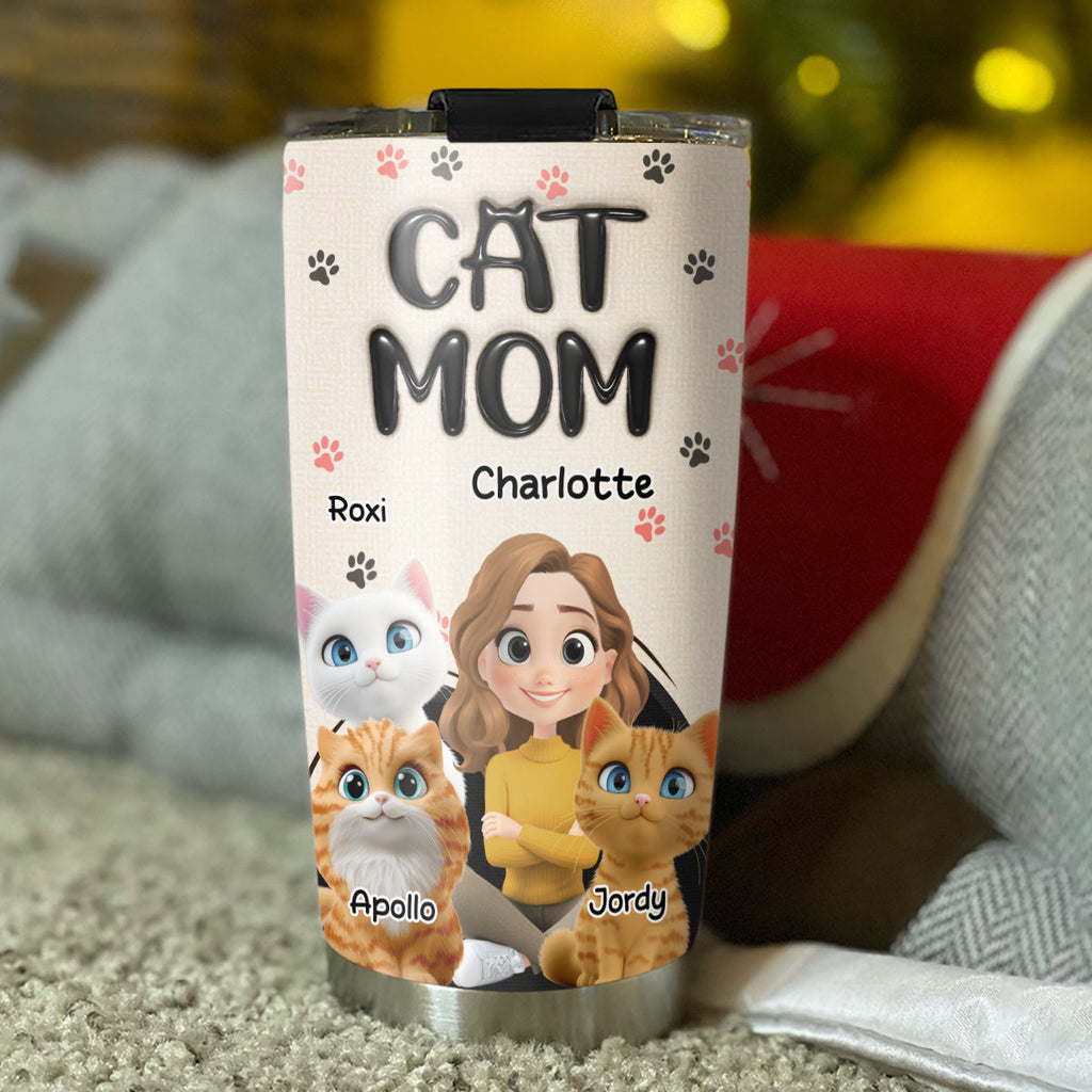 Custom Christmas Birthday Gifts For Cat Mom, Cat Lovers • Mom Love Cat The Most - Personalized 3D Inflated Effect Tumbler