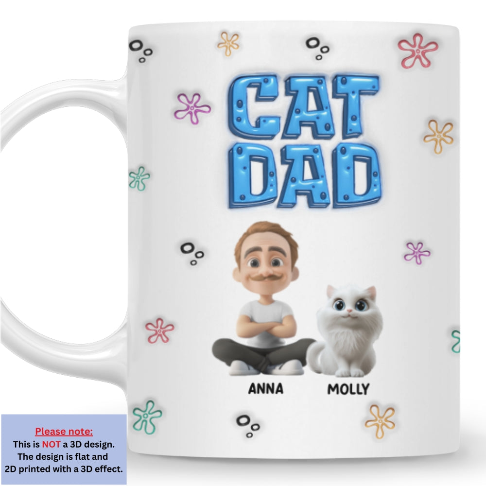 Custom Father's day Birthday Gifts For Cat Dad, Cat Lovers • Sponge Cat Dad - Personalized 3D Inflated Effect Mug