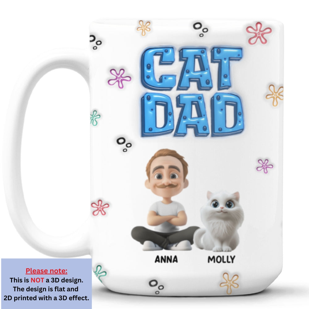 Custom Father's day Birthday Gifts For Cat Dad, Cat Lovers • Sponge Cat Dad - Personalized 3D Inflated Effect Mug