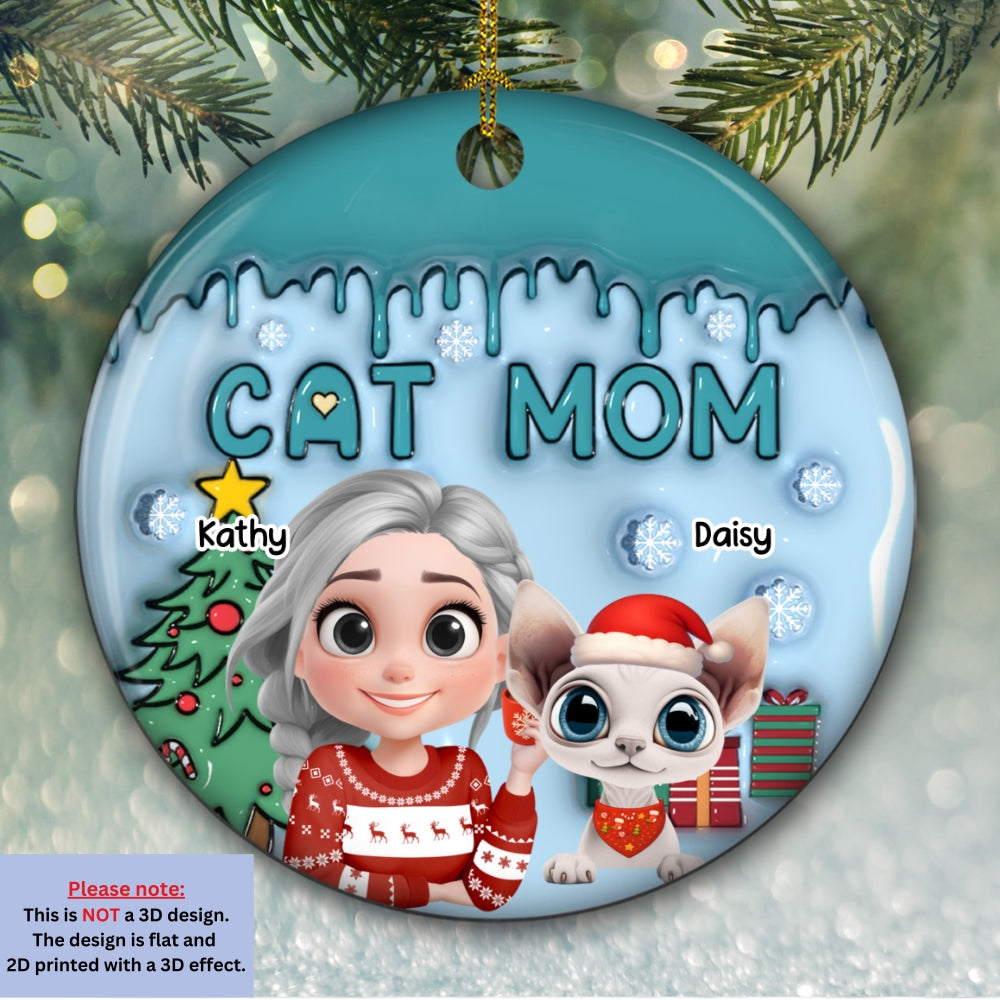 Custom Christmas Decor Home Birthday Gifts For Cat Lovers • Me And Lovely Cat - Personalized 3D Inflated Effect Ceramic Ornament