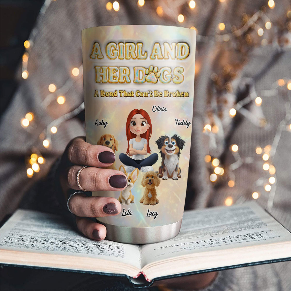 Custom Christmas Birthday Gifts For Dog Mom, Dog Lovers • A Girl And Her Dog Pearl - Personalized 3D Inflated Effect Tumbler