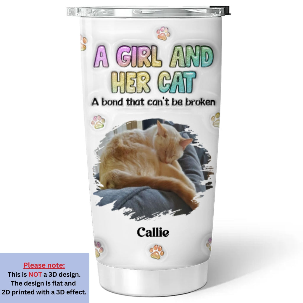 Custom Photo Christmas Birthday Gifts For Cat Mom, Cat Lovers • A Girl And Her Cat Photo - Personalized 3D Inflated Effect Tumbler