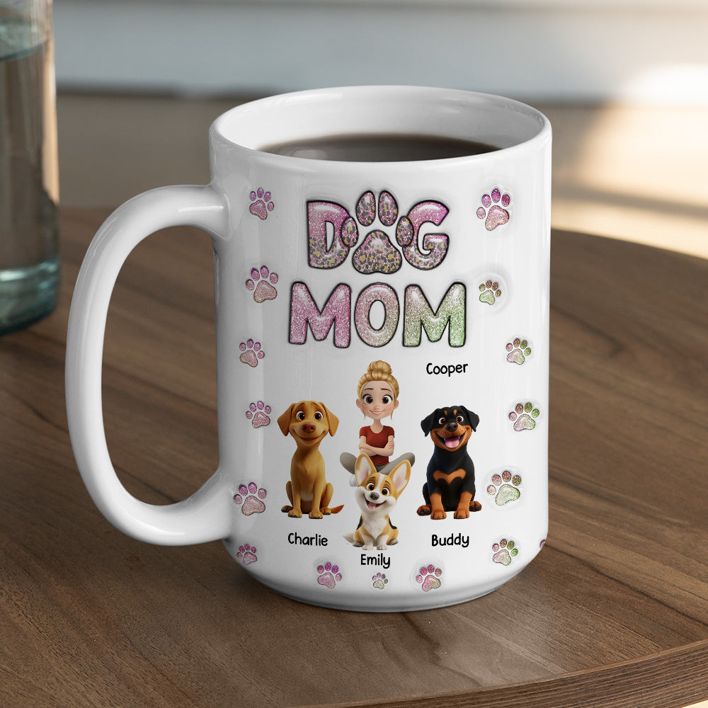Custom Mother's day Birthday Gifts For Dog Mom, Dog Lovers • Dog Mom Lovely Chibi - Personalized 3D Inflated Effect Mug