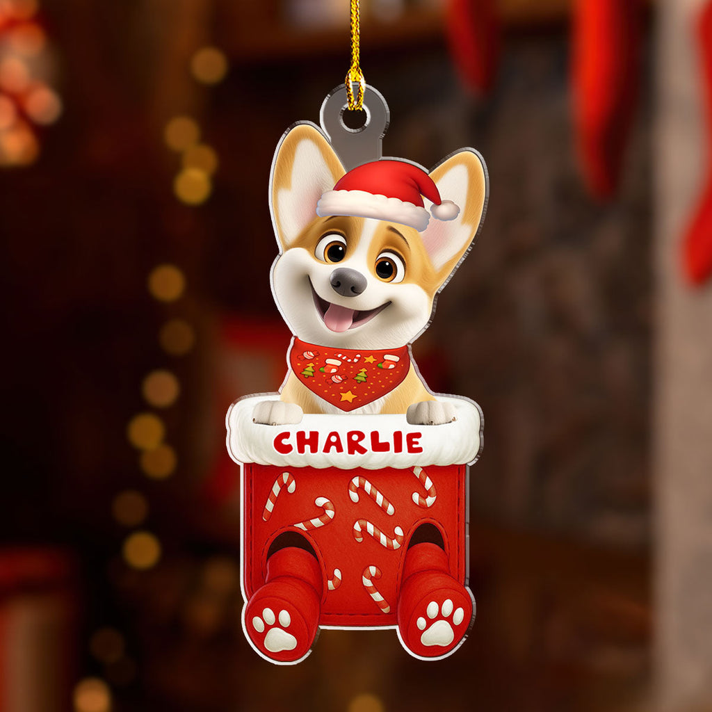 Custom Christmas Decor Home Birthday Gifts For Dog Lovers • Funny Dog In Stocking - Personalized Acrylic Ornament
