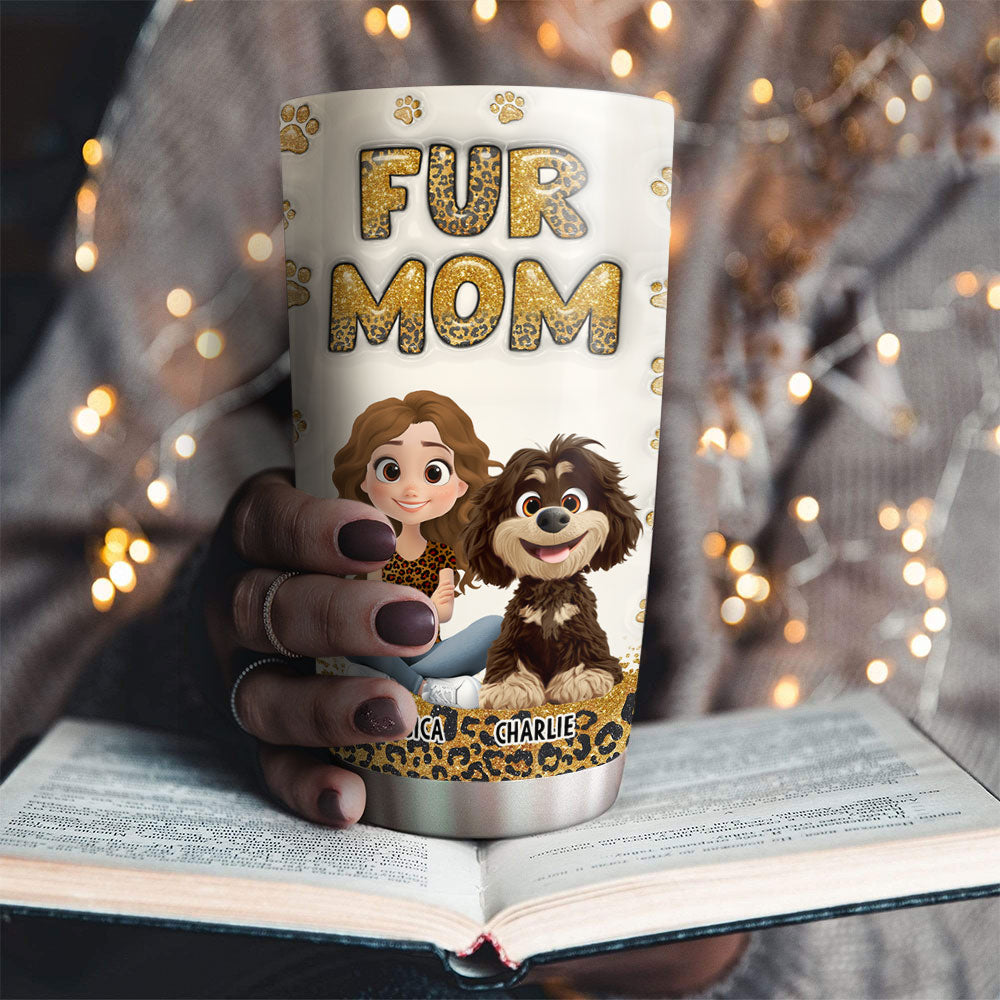 Custom Christmas Birthday Gifts For Cat Mom, Cat Lovers • Fur Mom Leopard - Personalized 3D Inflated Effect Tumbler