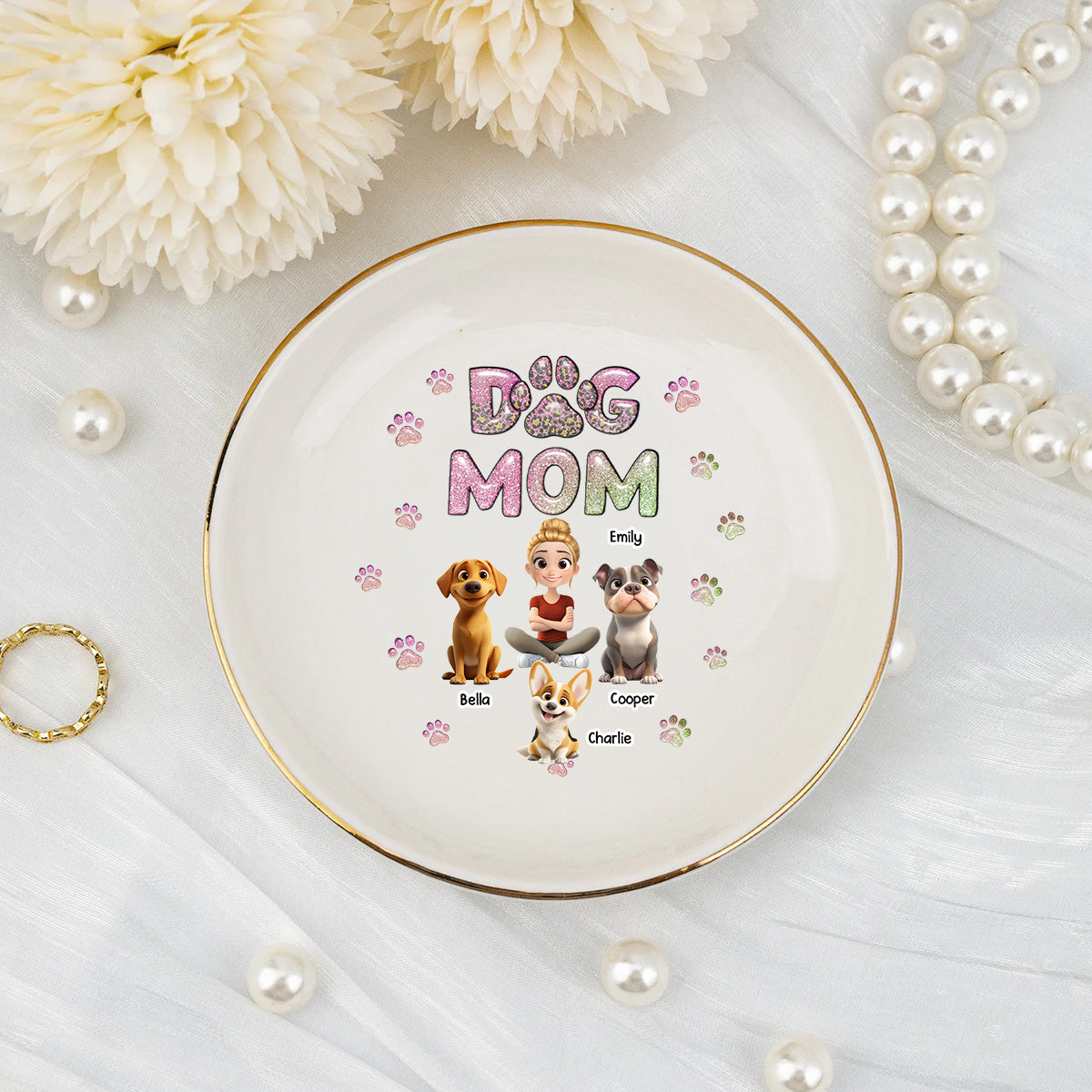 Dog Mom Lovely Chibi - Personalized Jewelry Dish