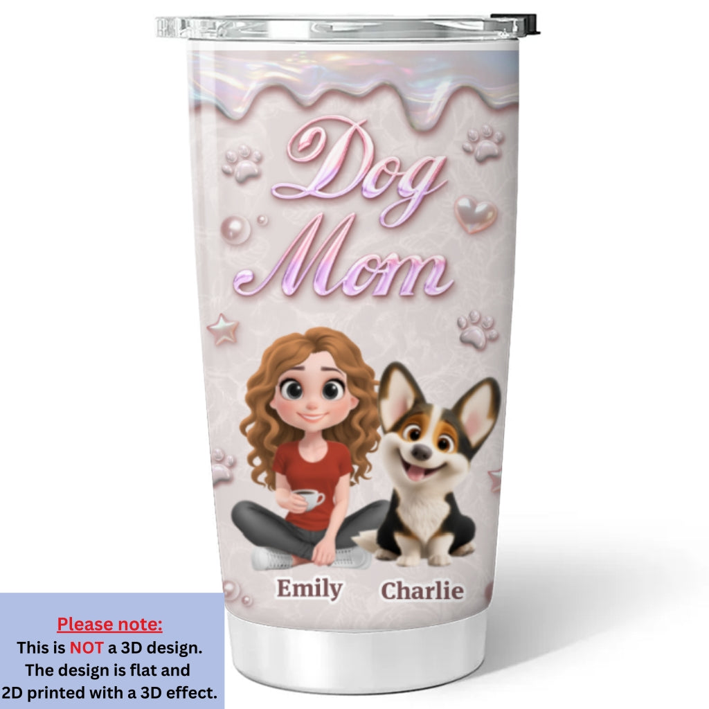 Custom Christmas Birthday Gifts For Dog Mom, Dog Lovers • Sparkling Pearl Dog Mom - Personalized 3D Effect Tumbler
