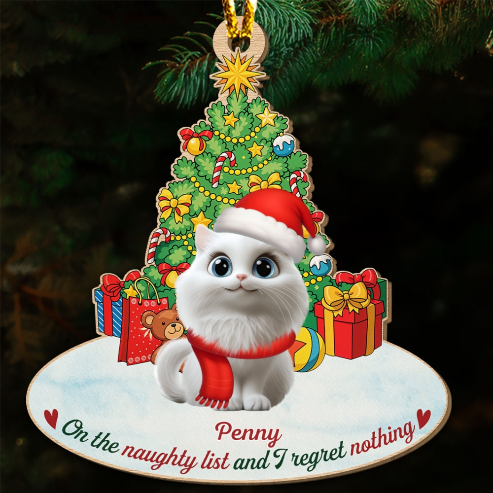 Custom Christmas Decor Home Birthday Gifts For Cat Lovers • On The Naughty List Cat Cartoonize - Personalized Wood Ornament