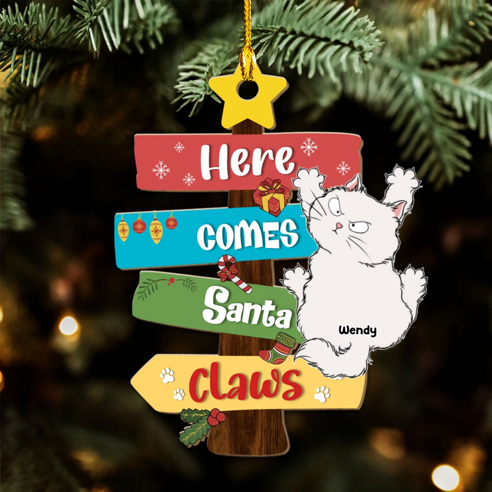 Here Comes Santa Paws - Personalized Wood Ornament