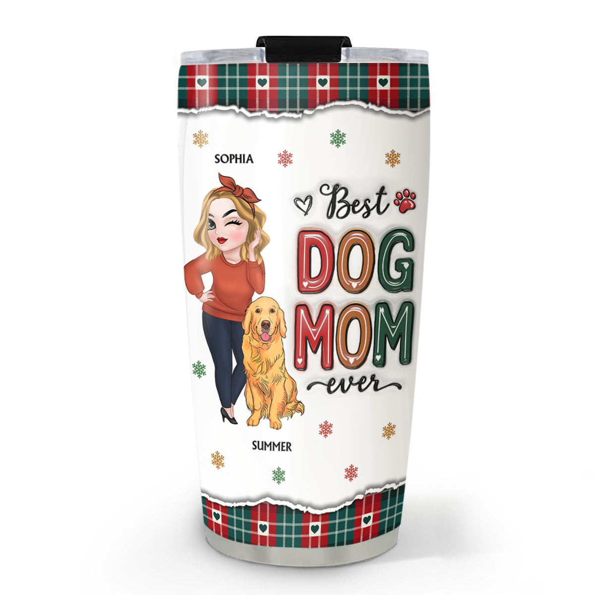 Custom Mother's day Birthday Gifts For Dog Mom, Dog Lovers • Best Dog Mom Ever Merry Christmas - Personalized 3D Inflated Effect Tumbler