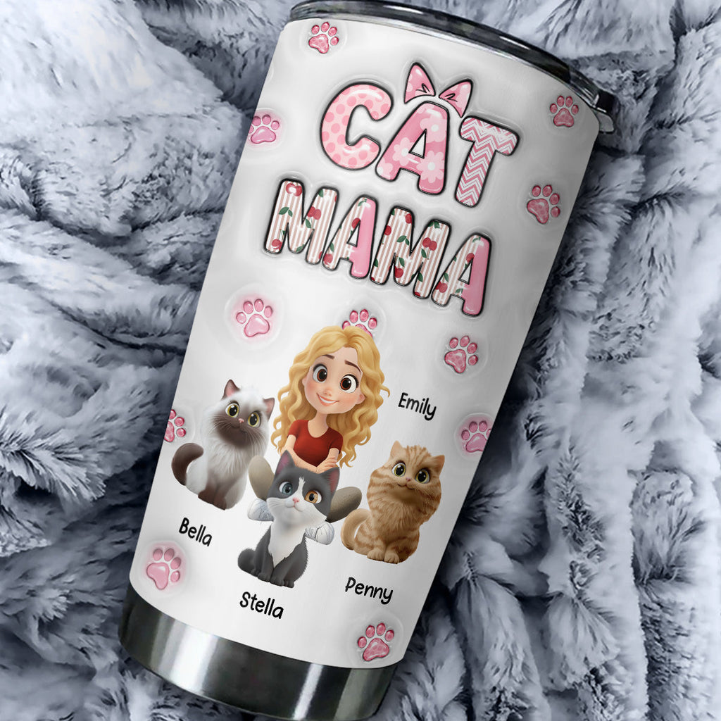 Custom Christmas Birthday Gifts For Cat Mom, Cat Lovers • Cherry On Top Cat Version 2 - Personalized 3D Inflated Effect Tumbler
