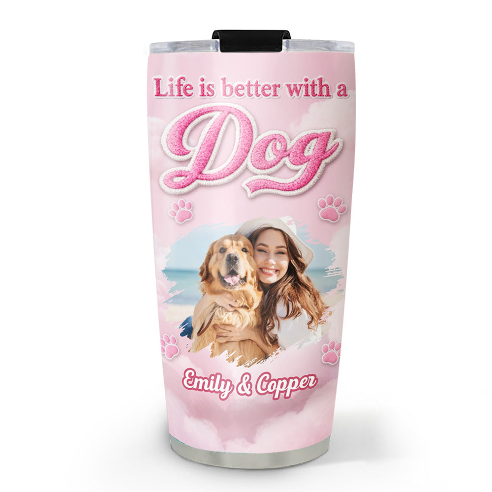 Custom Photo Christmas Birthday Gifts For Dog Mom, Dog Lovers • Paws Make Life Better Photo - Personalized 3D Inflated Effect Tumbler