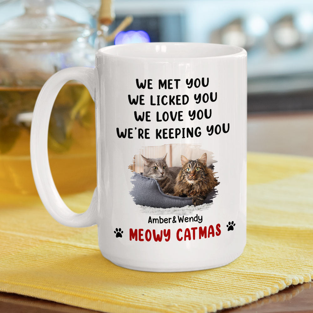 Custom Photo Christmas Birthday Gifts For Cat Lovers • We Licked And Love You Ver Cat Christmas Photo - Personalized Coffee Mug