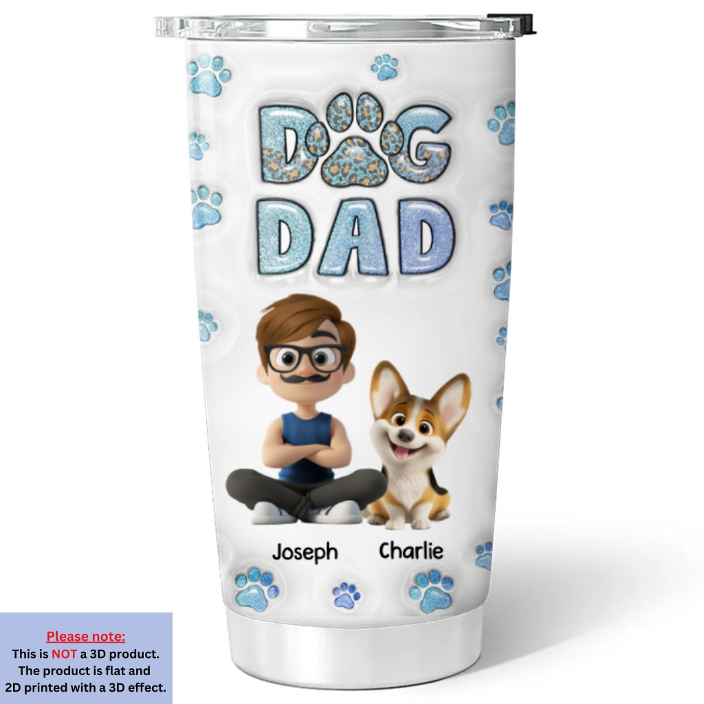 Custom Christmas Birthday Gifts For Dog Dad, Dog Lovers • Dog Dad Handsome Chibi - Personalized 3D Inflated Effect Tumbler