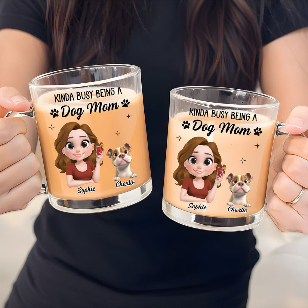 Custom Christmas Birthday Gifts For Dog Mom, Dog Lovers • Busy But Happy - Personalized Glass Mug