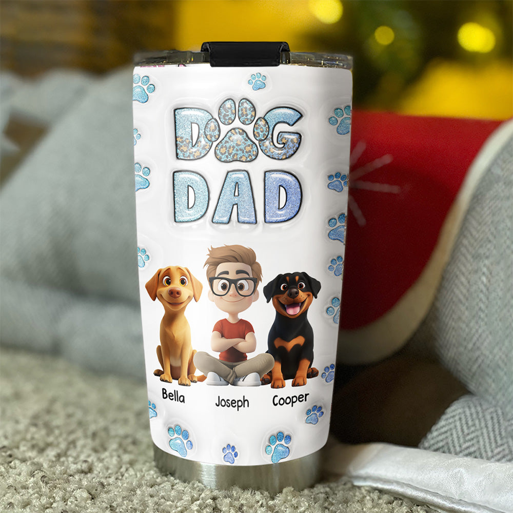 Custom Christmas Birthday Gifts For Dog Dad, Dog Lovers • Dog Dad Handsome Chibi - Personalized 3D Inflated Effect Tumbler