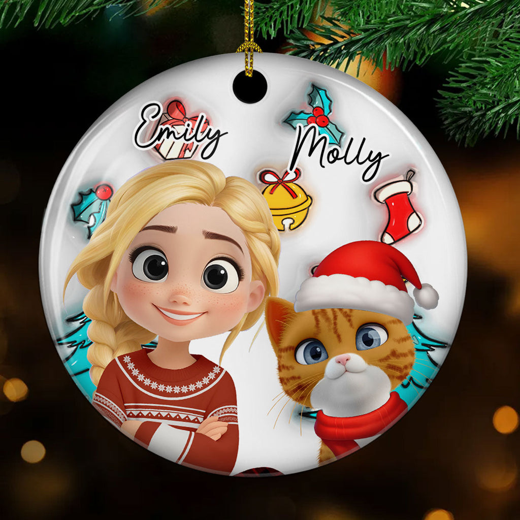 Custom Christmas Decor Home Birthday Gifts For Pet Mom, Pet Lovers • Santa Is Coming To Them - Personalized 3D Inflated Effect Ceramic Ornament