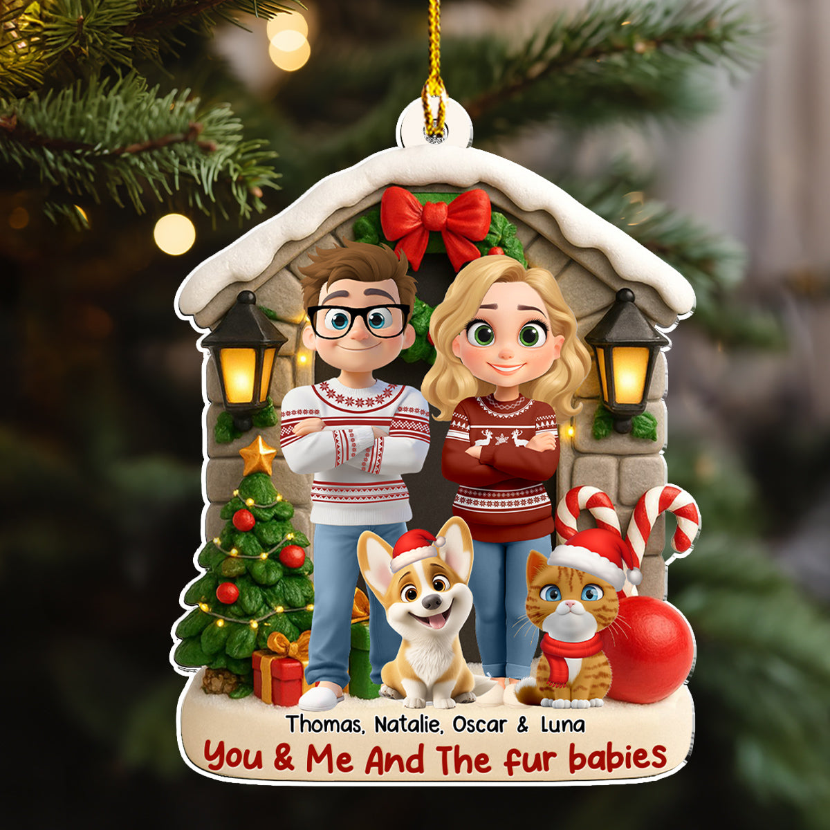 Custom Christmas Decor Home Birthday Gifts For Pet Lovers • Bond Of Fur Love - Personalized 3D Effect Acrylic Ornament