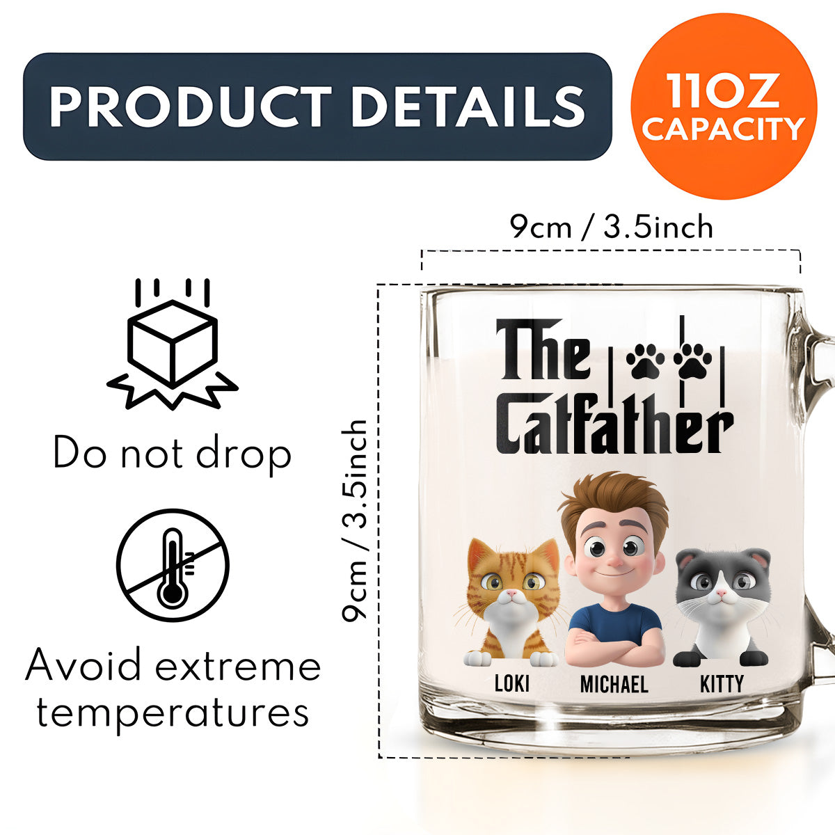 Custom Father's day Birthday Gifts For Cat Dad, Cat Lovers • The Catfather - Personalized Glass Mug